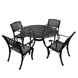 Oakland Living 5pc Patio Dining Set: UV-Resistant Aluminum Furniture, 48" Round Table with Umbrella Hole, 4 Arm Chairs - 1 of 4