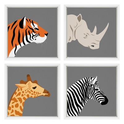 4pc 13" x 13" Sylvie Animal Modern Framed Canvas Wall Art by Rocket Jack White - Kate and Laurel