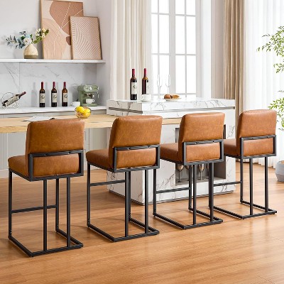 24" Bar Stools Set of 2, Counter Height Bar Stools with Back, Modern PU Leather Barstools for Kitchen Island