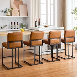 24" Bar Stools Set of 2, Counter Height Bar Stools with Back, Modern PU Leather Barstools for Kitchen Island - 1 of 4
