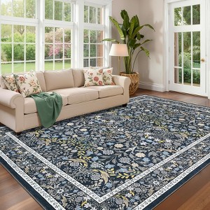 Floral Area Rug, Vintage Boho Living Room Carpet, Washable Non-Slip Stain Resistant Easy Clean Soft Rug for Bedroom Dining Room - 1 of 4