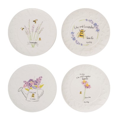 Transpac Ceramic Lavender & Lilac Appetizer Plates Set of 4 Everyday Home Decorations