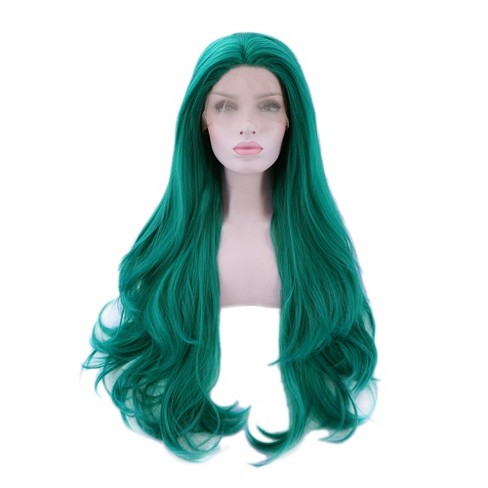 Unique Bargains Women Halloween Long Natural Curly Lace Front Wigs With Wig Cap 24 1pc Green Target