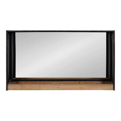 Rustic Brown Wood and Metal Bathroom Vanity Mirror with Shelf