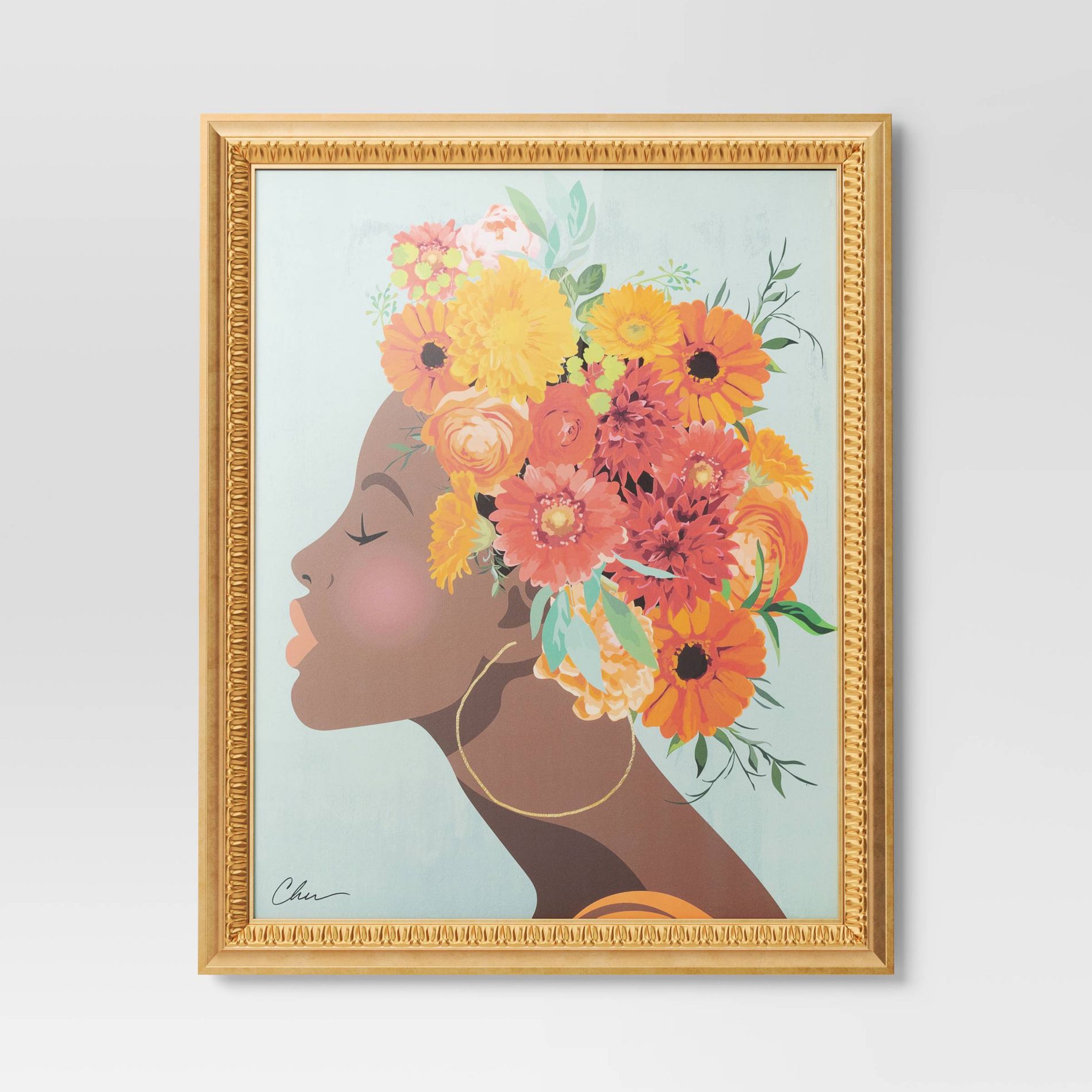 24" x 30" Floral Dream by Nikki Chu Vintage Canvas Board Gold - Threshold™: Modern Style, Digital Art, Polystyrene Frame
