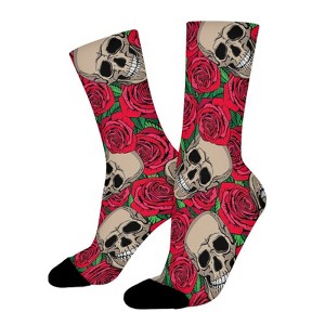 Skull Red Rose Women Printed Crew Socks Funny Funky Socks Soft Polyester Novelty Gifts for Artists Men - 1 of 1