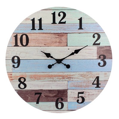 23.6" Coastal Worn Wood Wall Clock Blue/White - Stonebriar Collection