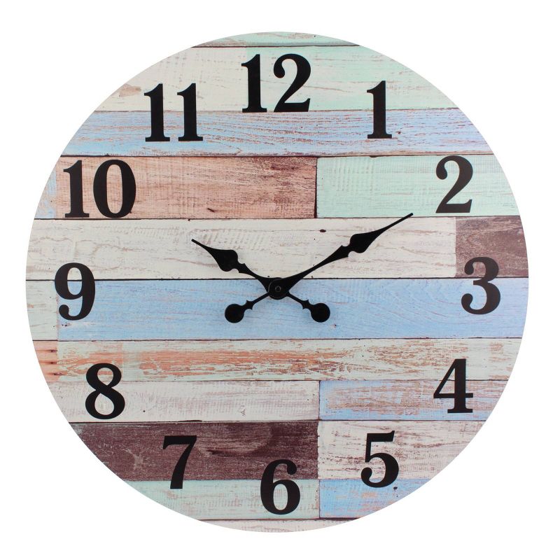 Coastal Worn Wood Wall Clock Blue/White - Stonebriar Collection, 1 of 8