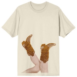 Western Cowgirl Upside Down Boots Crew Neck Short Sleeve Natural Adult T-shirt - 1 of 3