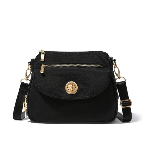 Baggallini Women's Flap Crossbody with Chain, Black/Gold Hardware