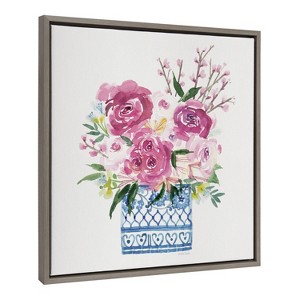 Kate & Laurel All Things Decor 22"x22" Pink Blooms in Chinoiserie Framed Canvas by Patricia Shaw Gray - 1 of 4