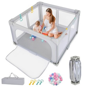 Infans Large Baby Playpen 50" x 50" with Zipper Gate 50 Ocean Balls and 4 Pull-up Rings - 1 of 4