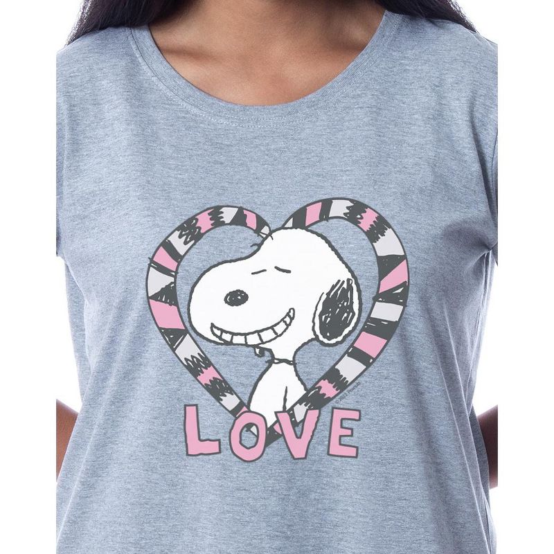 Peanuts Womens' Snoopy Love Valentine's Day Nightgown Sleep Pajama Shirt Grey, 2 of 5
