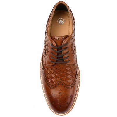 Cognac Genuine Leather Woven Wingtip Derby with Comfort Foam