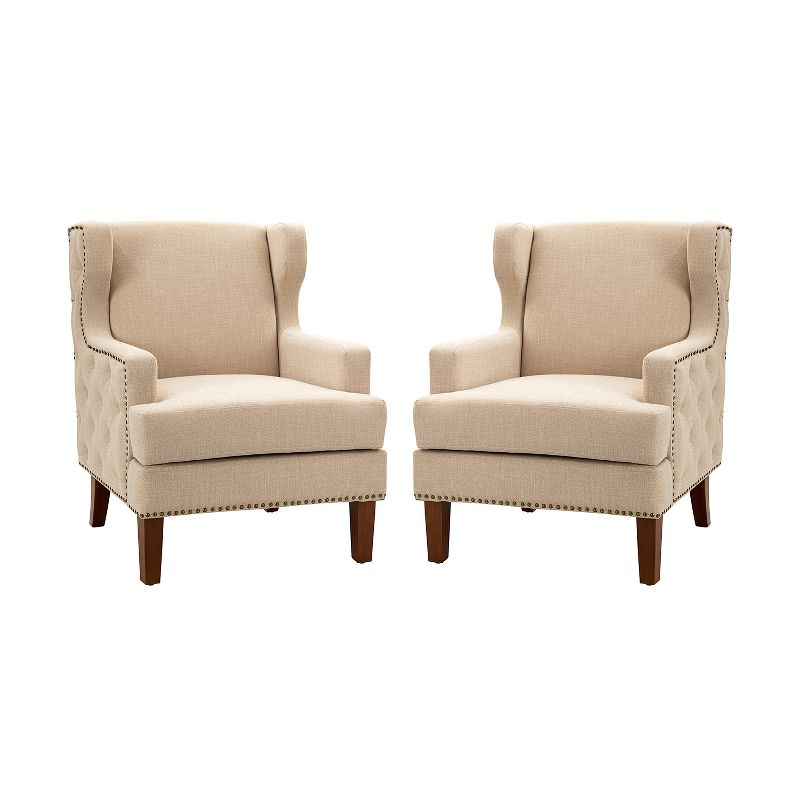 Set of 2 Gerald Armchair with Recessed Arms and Button-tufted Design| KARAT HOME, 2 of 11