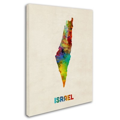 Trademark Fine Art -Michael Tompsett 'Israel Watercolor Map' Canvas Art