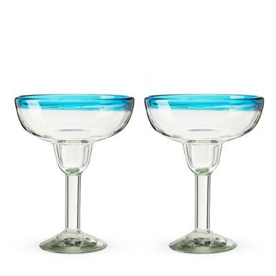 Blue Rim Recycled Glass Margarita Cocktail Set, 10oz, 2-Piece