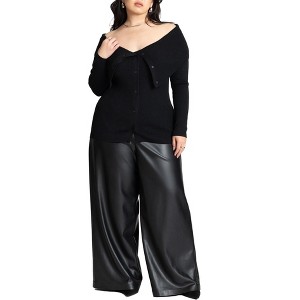 ELOQUII Women's Plus Size Wide Leg Faux Leather Pant - 1 of 4