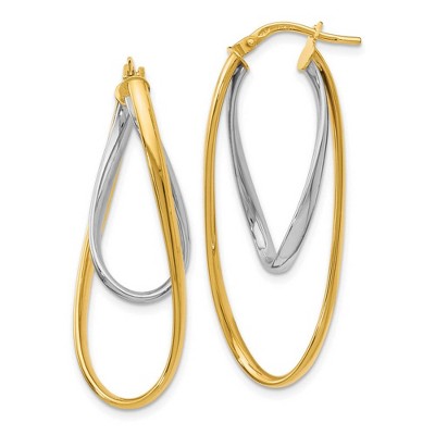 Black Bow Jewelry Twisted Double Oval Hollow Hoop Earrings in 14k Two Tone Gold, 42mm