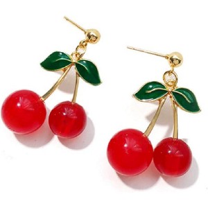 Handmade Creative Light Weight Fruits Earring 18K Gold Plated Sweet and Lovely Cherry Tassel Dangle Drop Earrings for Women Girls - 1 of 4