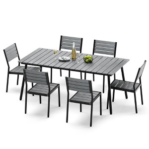 Crestlive Products Outdoor Dining Set Patio Dining Table with chairs Wooden-Like Top and Aluminum Frame Umbrella Hole - 1 of 4
