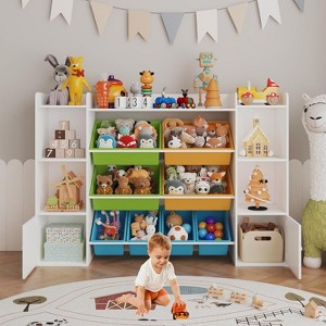 Kids Toy Organizer With 8 Removable Bins,2 Storage Cubbies & Bookshelf,Large Toy Box for Nursery, Bedroom, Classroom,Playroom - 1 of 4