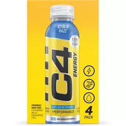 Cellucor C4 Zero Sugar Energy Drink - Icy Blue Razz Bottles - 4pk/12 fl oz