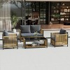 Coolbibila-PE Wicker Sofa Set Brown, 2 Pieces Single Sofa With Gray Cushion, Patio Furniture Set 2 Piece, Accent Chairs For Outdoor - 2 of 4