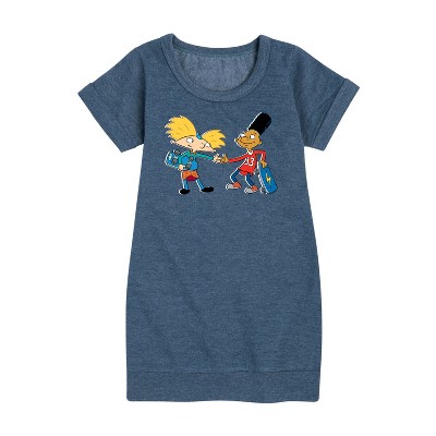 - Hey Arnold! - Arnold and Gerald Skateboard Graphic Short Sleeve Fleece Dress