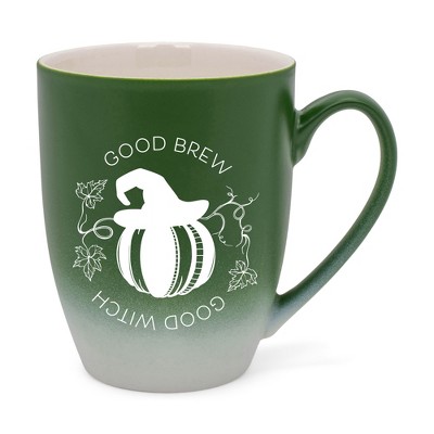 Elanze Designs Good Brew Good Witch Two Toned Ombre Matte Green and White 12 ounce Ceramic Stoneware Coffee Cup Mug