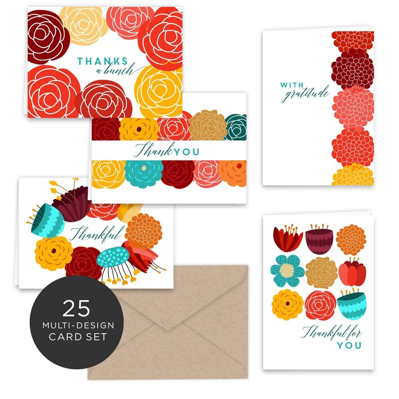 Paper Frenzy Vibrant Fall Floral Thank You Note Cards & Kraft Envelopes - 25 pack, 1 of 7