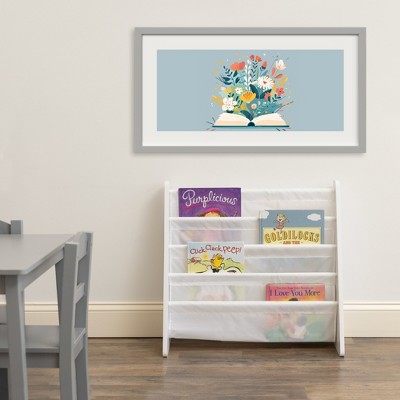 White 4-Tier Kids Book Rack with Fabric Pockets