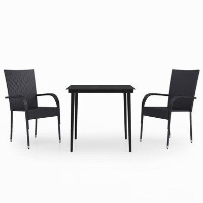 vidaXL Patio Dining Set 3 Piece Black Garden Outdoor Table and Chair Furniture