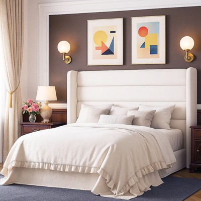 Velvet Upholstered Wingback Bed Frame, No Box Spring, Storage Space, Strong Slats, Easy Assembly