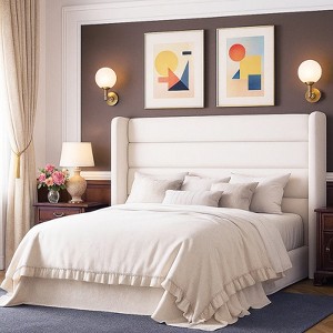 Velvet Upholstered Wingback Bed Frame, No Box Spring, Storage Space, Strong Slats, Easy Assembly - 1 of 4