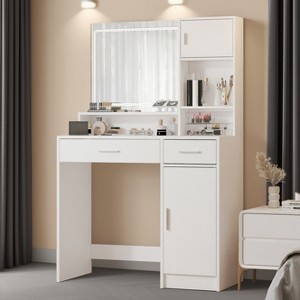 KWPZQEB Vanity Desk with Mirror and Lights, Makeup Vanity Table with 2 Drawers, 2 Cabinets & 3 Lighting Modes Adjustable Brightness for Bedroom - 1 of 4