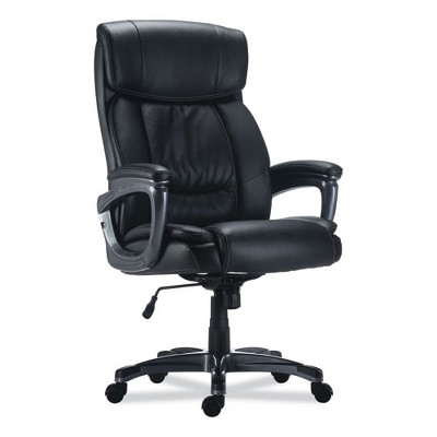 Black Leather High Back Executive Swivel Chair with Fixed Arms