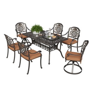 7 Piece Patio Furniture Dining Set, All-Weather Outdoor Table and Chairs for 6, Includes 4 Dining Chair & 2 Swivel Chairs & 60'' Rectangular Table - 1 of 4