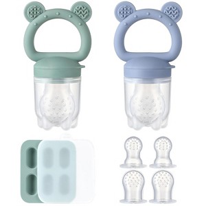 2-Pack Silicone Baby Fruit Feeders with Mini Freezer Tray – Teethers, Breastmilk Popsicle Molds, Safe Self-Feeding, Extra Food Pouches - 1 of 4