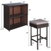 Tangkula 3PCS Rattan Patio Bar Table & Stool Set Dining Set w/ Gray & Off white Cushion - 2 of 4