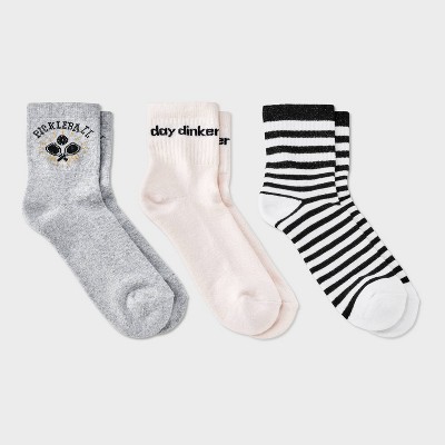 Women's Cushioned Striped 3pk Mid Crew Socks - Universal Thread™ 4-10