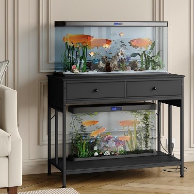 Aquarium Stand 40 Gallon White with Power Outlet, Metal Frame Fish Tank Stand with Storage Drawers, Double Turtle Reptile Terrariums Tank Stands