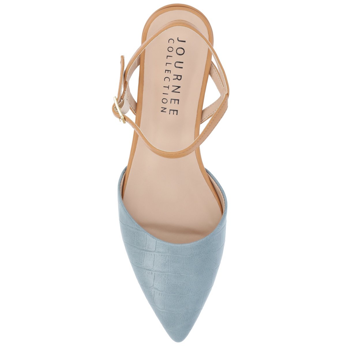 Обувь Journee Collection Women's Brynn Croco Vegan Leather Pointed Toe Flats Blue 12 — фото 4