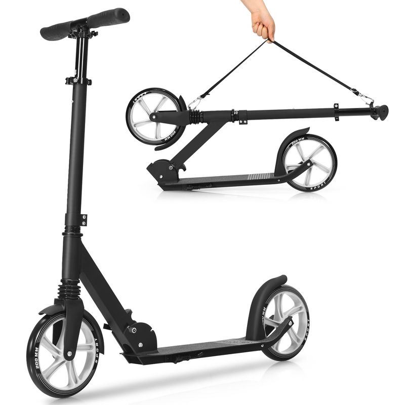 Costway Folding Kick Scooter Lightweight Sports Scooter for Teens Adult wish Strap 8'' Wheel, 1 of 11