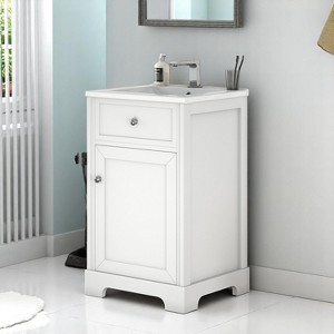 Mshliw 20" Bathroom Vanity with Ceramic Sink, Soft Closing Door, Storage Rack & Adjustable Shelve, Freestanding MDF Cabinet - 1 of 4
