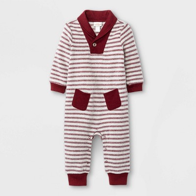 Image of Baby Boys' Cozy Striped Cowl Neck Romper - Cat & Jack™ 6-9M