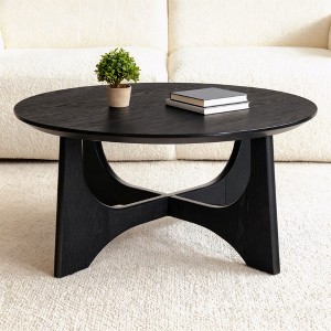 Homy Casa Round Coffee Table with Sculptural Base for Living Room or Lounge, Black - 1 of 4