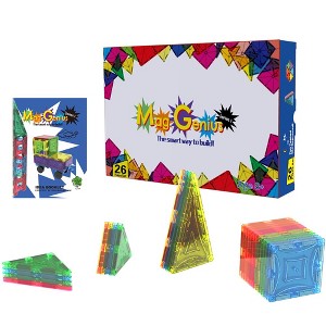 Mag Genius - 26 pieces of Mathematically Shaped Colorful and Transparent Magnetic Building Tiles - Beginners and Traveling Play Set - 1 of 4