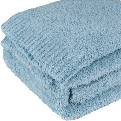 Light Blue Reversible Fleece Knit Throw Blanket, 50x60 Inches
