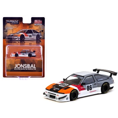 Toyota Sprinter Trueno AE86 Widebody RHD #86 White and Gray with Graphics 1/64 Diecast Model Car by Tarmac Works